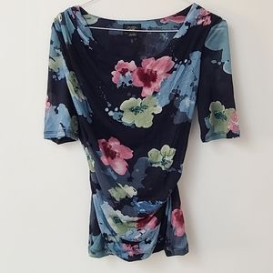 Deletta Navy Blue Floral Print Top